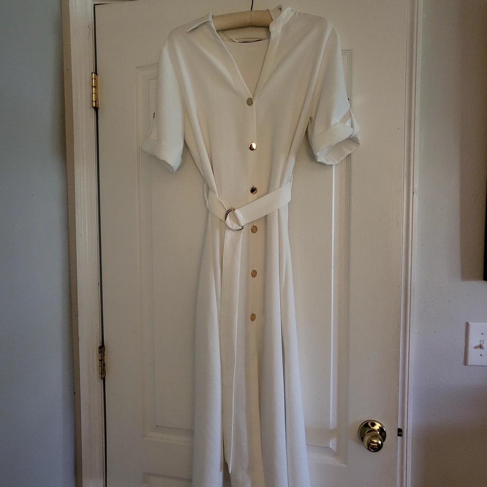 Zara Cream Dress with Gold Accents